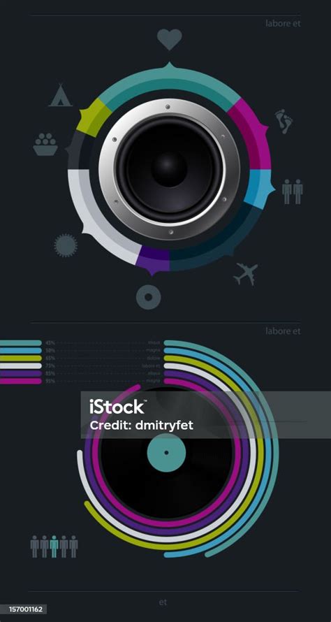 Elemen Musik Infografis Dengan Vinil Dan Speaker Ilustrasi Stok Unduh