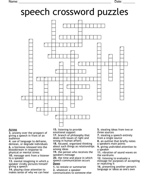 Public Speaking Crossword Puzzle