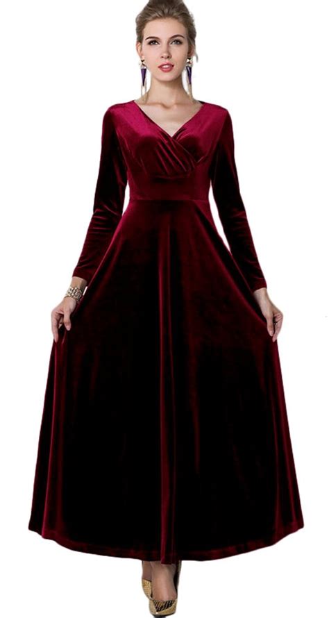 Exchic Women Elegant Velvet Long Dress Evening Party Dancing Dress Christmas Maxi Dress