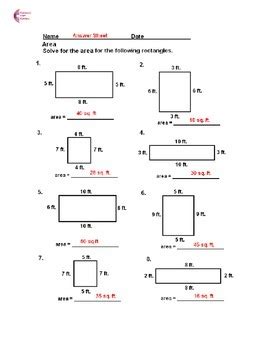 Area With Squares And Rectangles Common Core Math Worksheets TPT