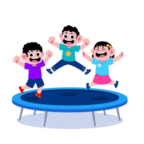 Niños felices saltando en un trampolín Vector Premium