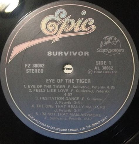 Survivor ‎ Eye Of The Tiger 1982 Vinyl Pursuit Inc