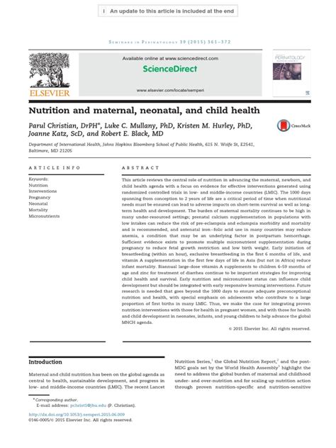 Nutrition And Maternal Neonatal And Child Heal 2015 Seminars In