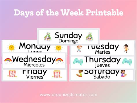 Days of the Week Calendar Printable Learning the Days of the - Etsy