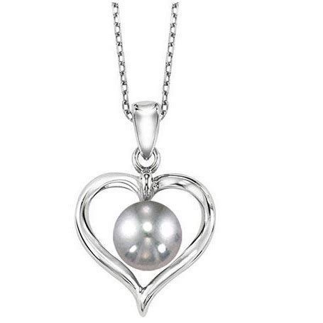 Sterling Silver Heart Pendant with Gray Pearl - Charisma Jewelers