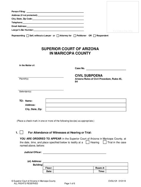 Fillable Online Superiorcourt Maricopa Arizona Subpoena Form Fill