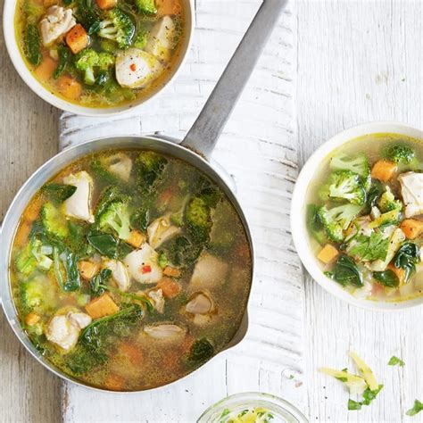 Spicy Chicken Kumara And Broccoli Soup With Preserved Lemon Relish