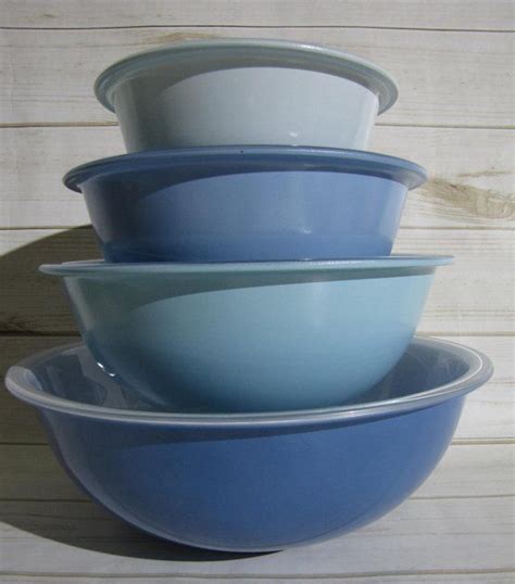 Vintage Pyrex Blue Mixing Bowl Set Moody Blue Nesting Bowl Clear