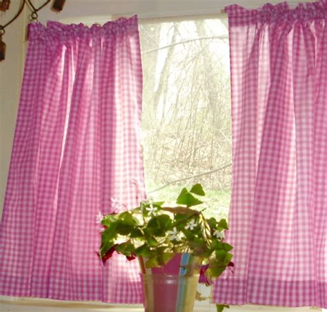 Hot Pink Fuchsia Gingham Kitchen Cafe Curtains