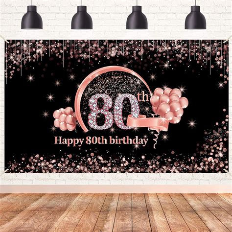 Happy 80th Birthday Banner Backdrop Decorations For Women Etsy