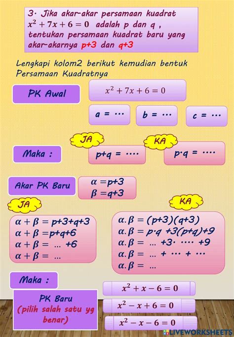 Menyusun Persamaan Kuadrat Worksheet Live Worksheets