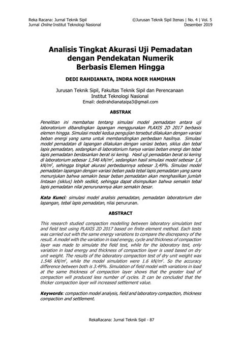 Pdf Analisis Tingkat Akurasi Uji Pemadatan Dengan Pendekatan Numerik