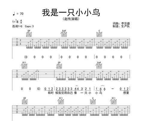 我是一只小小鸟吉他谱 赵传《我是一只小小鸟》六线谱g调吉他谱 318曲谱