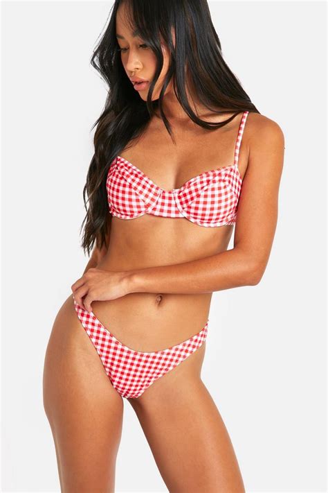 Gingham Underwire Bikini Set Boohoo Uk