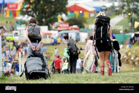 Festival Goers Arrive At Worthy Farm In Pilton Ahead Of The 2008