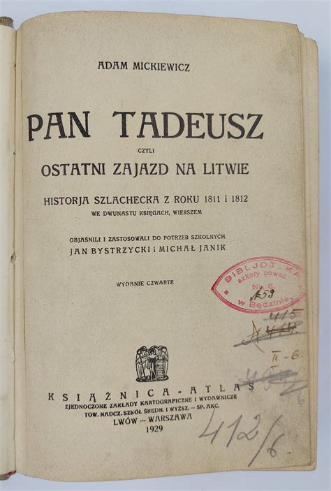 Adam Mickiewicz Pan Tadeusz Czyli Ostatni Zajazd Na Litwie Aukcja