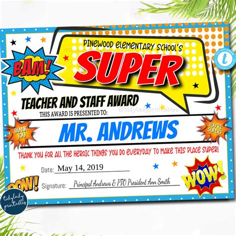 Superhero Teacher Appreciation Free Printables