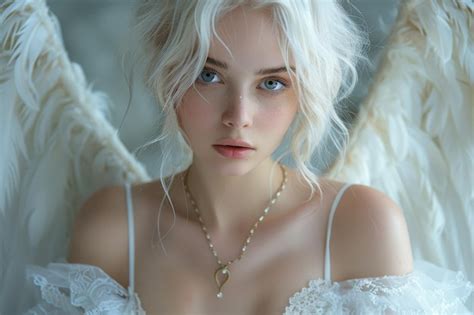 Premium Photo Angel Woman Beautiful Kind Holy Girl With White Large