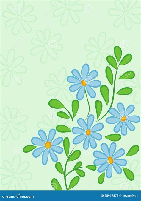 Green Abstract Background With Blue Daisies Stock Vector Illustration