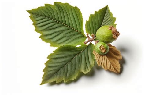 Premium Photo Thin Twig With Leaves And Fruits Of Hazelnut On White