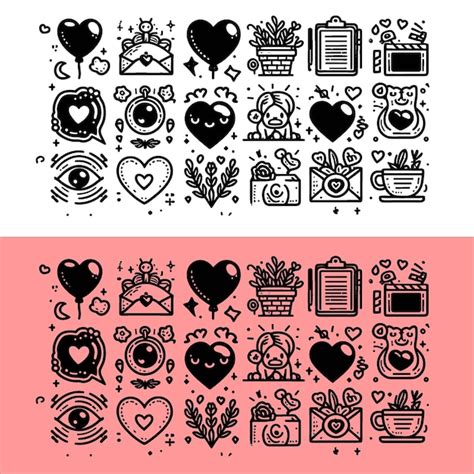 Valentine Day Doodle Set Isolated On Pink And Transparent Background