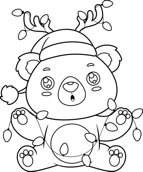 Premium Vector Outlined Cute Christmas Teddy Bear Cartoon Character