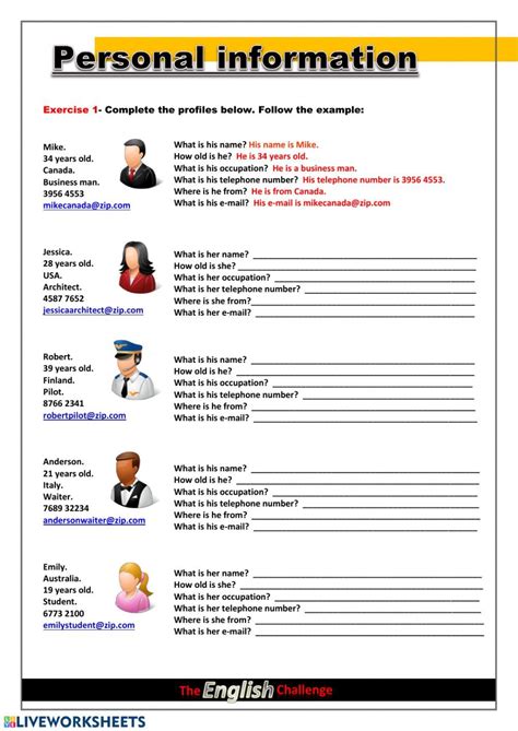 Personal Information Worksheets Kidsworksheetfun