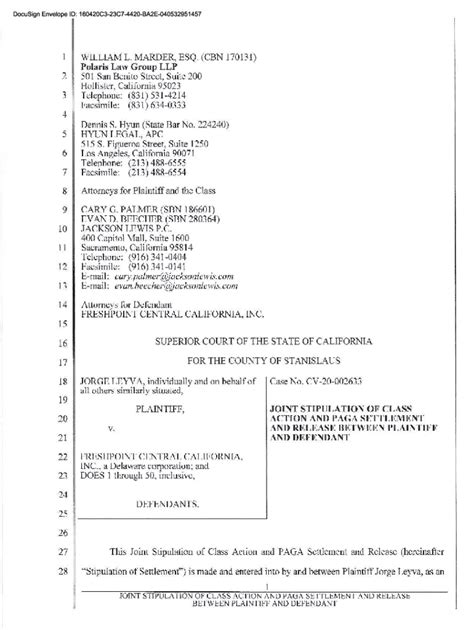 Fillable Online Joint Stipulation Of Settlement Needs Cary Or Evan