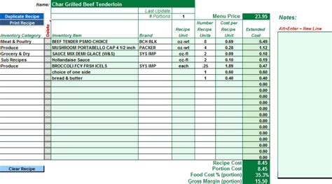 Recipe Costing Templates | Deporecipe.co