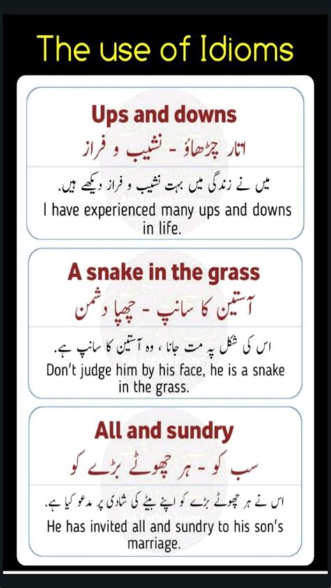 English Idioms With Urdu Translation And Examples Vocabulary