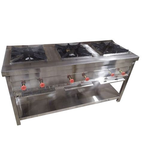 Lpg Three Burner Stainless Steel Cooking Range For Restaurant At Rs