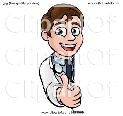 Clipart Of A Cartoon Friendly Brunette White Male Doctor Giving A Thumb
