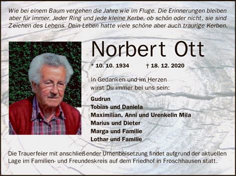 Traueranzeigen Von Norbert Ott Trauer Op Online De