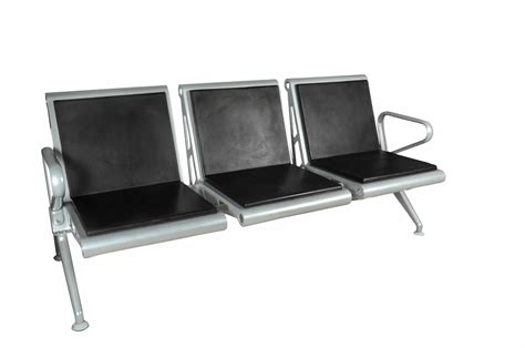 Black And Silver Stainless Steel Three Seater Waiting Chair For Office