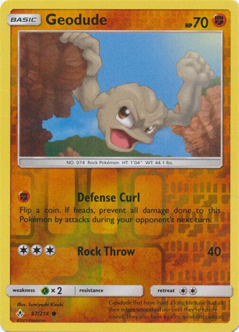 Geodude 87 214 Reverse Holo Foil Common SM Unbroken Bonds Pokemon