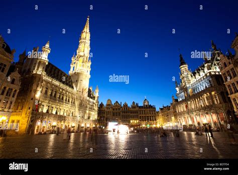 Night Shot Of The Grand Place Or Grote Markt In Brussels Belgium Stock