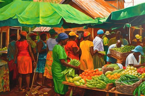 Caribbean Artwork of Market Scene in Jamaica, Dominica, St Lucia or St ...