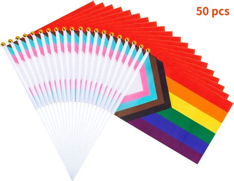 50 Pack Gay Pride Flags Mini Small LGBT Rainbow Stick Flags For Rainbow Pride Parade Festival