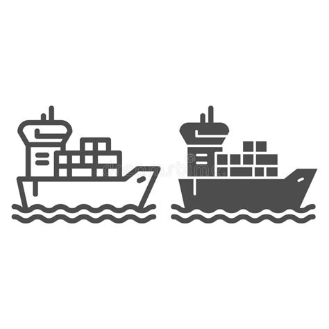 Ship With Cargo Line Icon Boat With Containers Vector Illustration