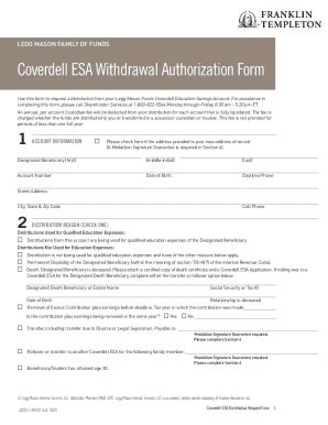 Fillable Online Legg Mason Coverdell ESA Withdrawal Form Request A