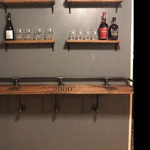 Industrial Black Pipe Drink Bar Rail With Shelf Support Brackets Diy