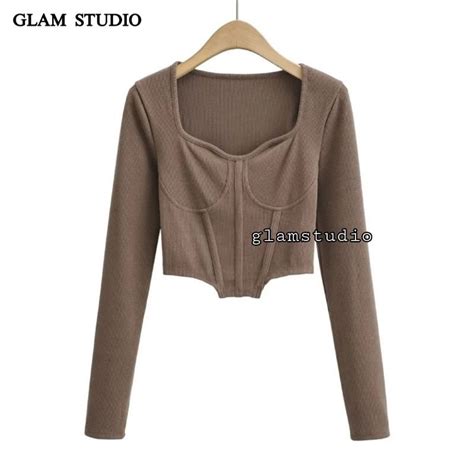 Jual Glamstudio Crop Top Lengan Panjang Crop Top Long Sleeve CTLS 013