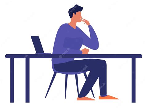 Premium Vector Illustration Of A Man Sitting At A Desk With A Laptop