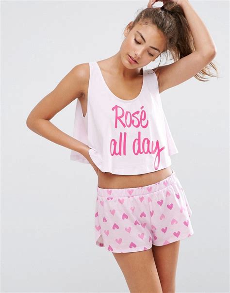 Asos Rose All Day Vest And Short Pyjama Set At Short Pajama