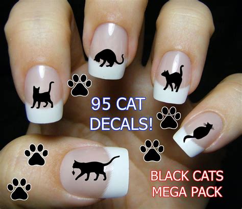 95 Black Cats Nail Decals Megapack Paw Print Decals Kitten Nail Art