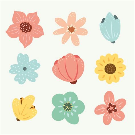 Colección De Flores De Primavera Dibujadas A Mano Vector Premium