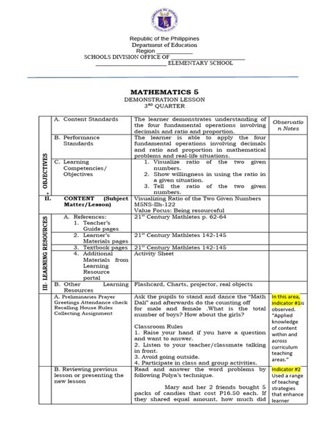 Demo Lesson Plan Math 1 Pdf Learning Curriculum