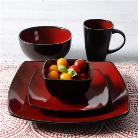 Gibson Soho Lounge Square Piece Dinnerware Set Red Service For