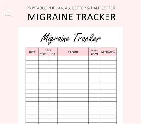 Migraine Tracker Printable Headache Log Planner Inserts Etsy Ireland