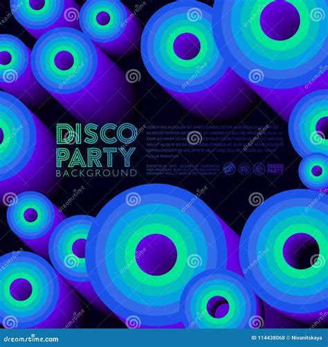 Disco Party Poster Invitation Card Colored Circles And Letters Stock